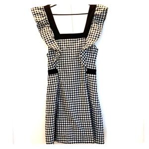 BCBG Gingham Cross Back Ruffle Dress sz 12
